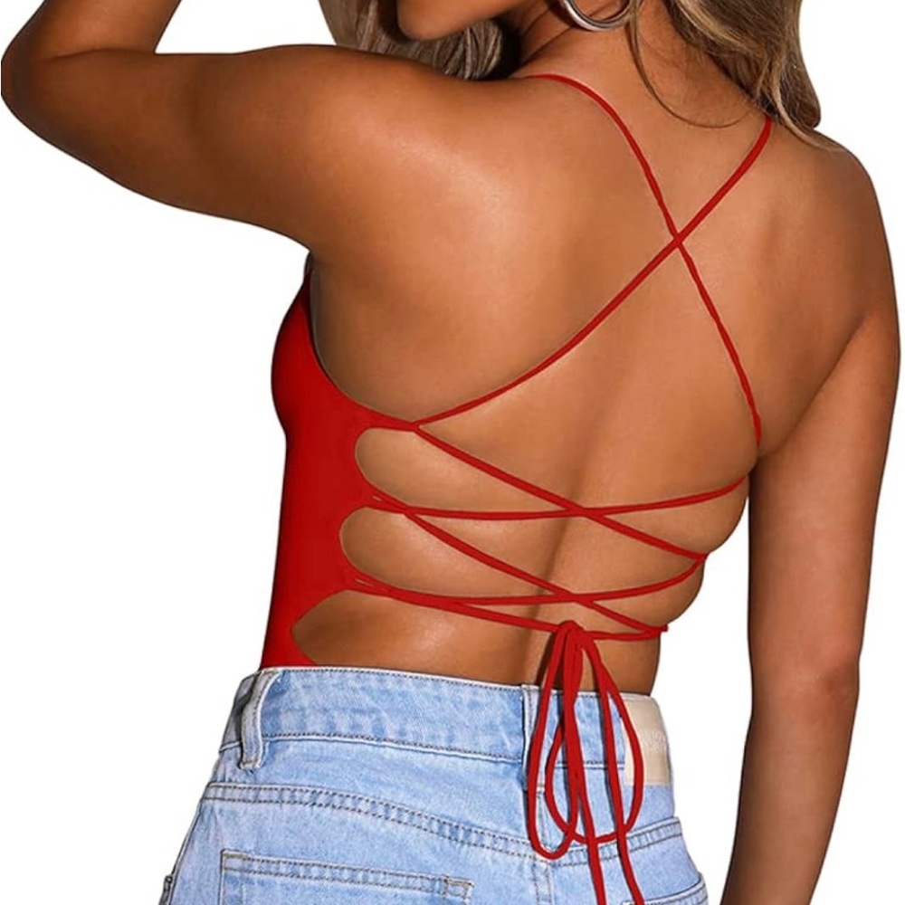 Women’s Red Crisscross Backless Bodysuit